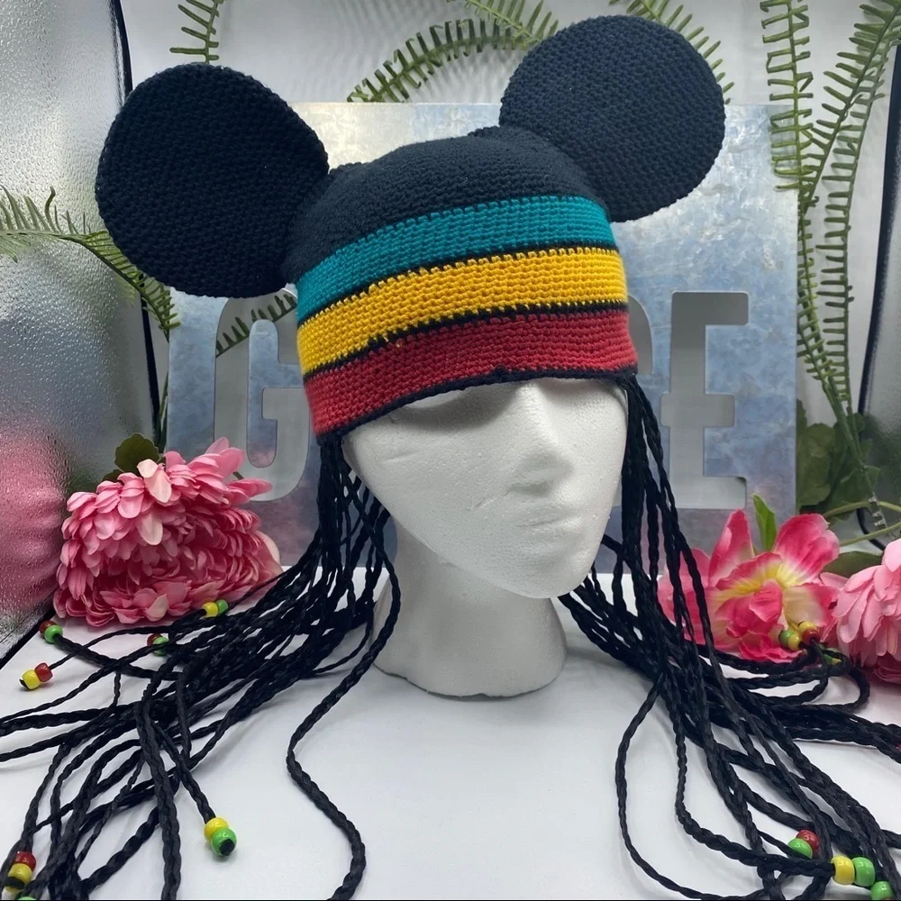 Walt Disney Mickey Jamaican Rasta Braids Beads Hat